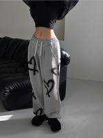 Women's Heart Print Drawstring Pants, Casual Sporty Wide Leg Pants for Daily Outdoor Wear, Going Out Bottoms, Ladies Bottoms ...