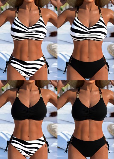 Modlily Mid Waisted Animal Print Black Bikini Set - L