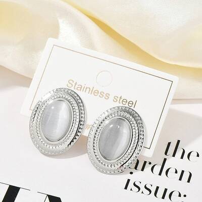 304 Stainless Steel Cat Eye Stud Earrings for Women