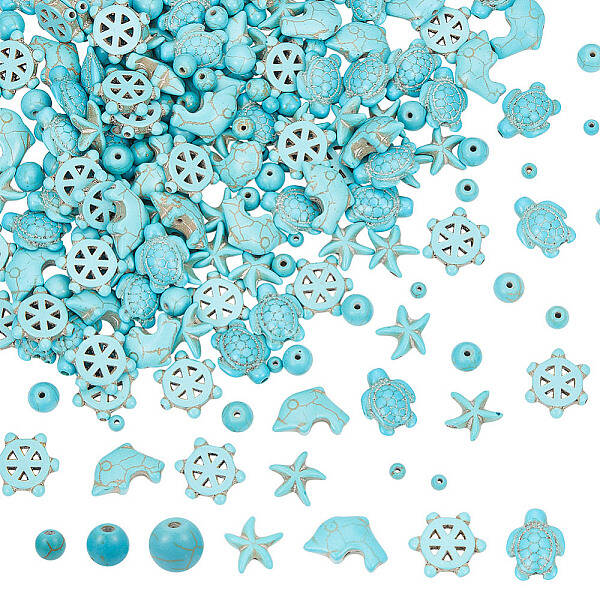 210Pcs 7 Styles Synthetic Turquoise Beads