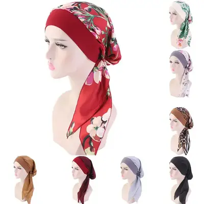 2025 Fashion Printed Flowers Women Inner Hijabs Cap Muslim Head Scarf Turban Bonnet Ready To Wear Ladies Wrap Under Hijab Cap