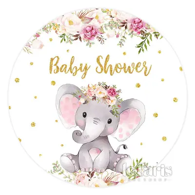 Aperturee Pink Floral Elephant Glitter Round Baby Shower Backdrop | Custom Round Backdrop Cover | Baby Shower Arch Backdrop |...