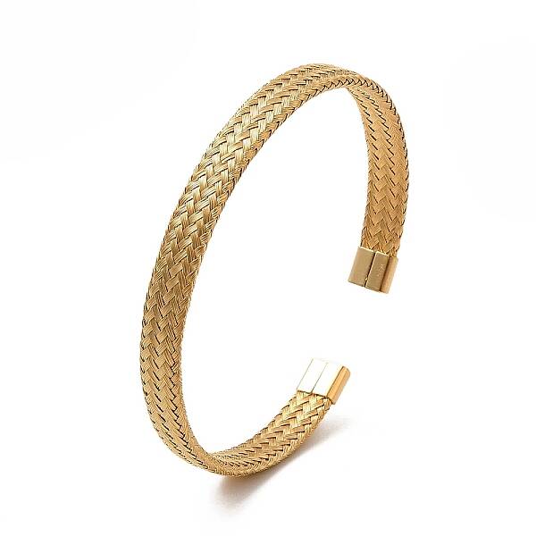 304 Stainless Steel Mesh Chains Shape Open Cuff Bangle for Women