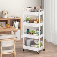 4-layer Plastic Rolling Cart with Handle - Waterproof & Durable Storage Handcart for Office Living Room Kitchen - Movable Whe...