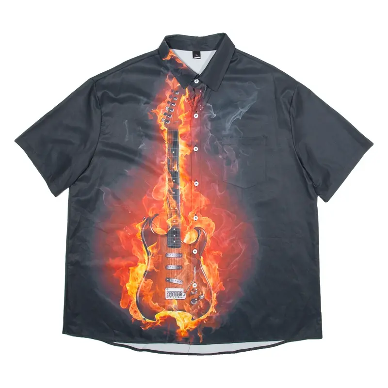 Guitar On Fire Mens Shirt Black XL