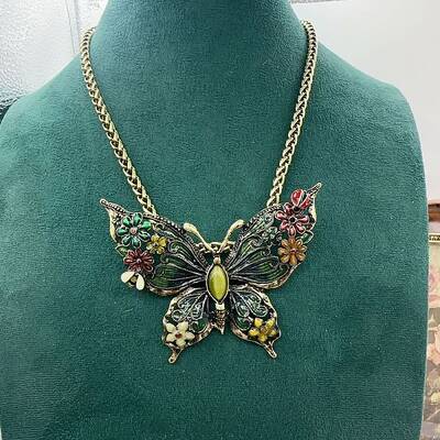 Flower Butterfly Alloy Colorful Enamel & Cat Eye Pendant Necklaces for Women