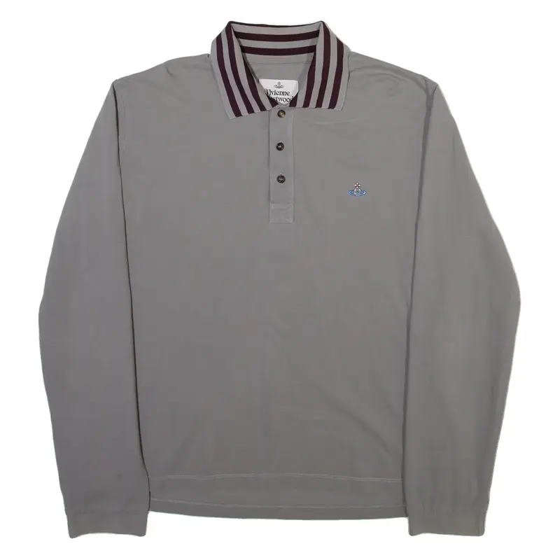 VIVIENNE WESTWOOD Mens Polo Shirt Grey Long Sleeve XL