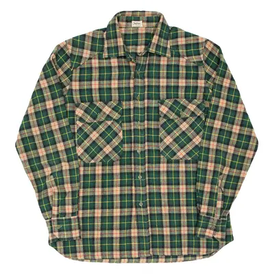 Mens Flannel Shirt Green Check Long Sleeve M