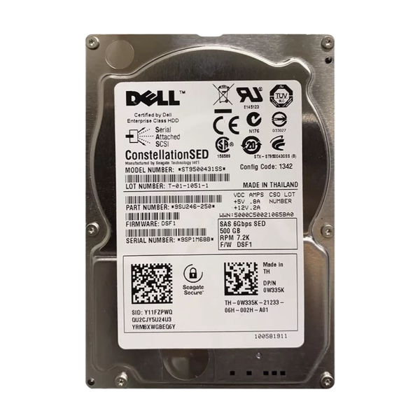 0W335K Dell 500GB 6Gb/s SAS 7200 2.5-inch 16MB Hard Drive
