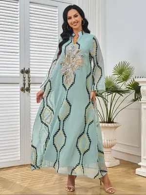 Women's Embroidered Sequins Abaya without Hijabs, Elegant Long Sleeve Open Front Abaya for Women, Ladies Islamic Clothing for...