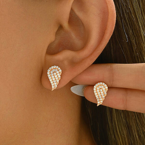 Brass Pave Clear Cubic Zirconia Wing Stud Earrings