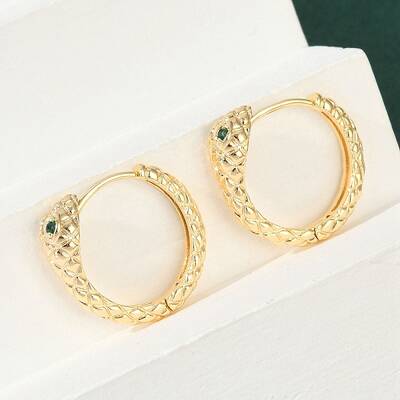 Brass Green Cubic Zirconia Hoop Earrings