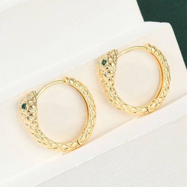 Brass Green Cubic Zirconia Hoop Earrings