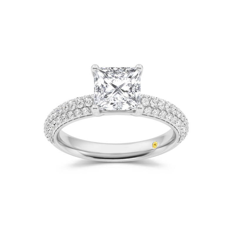 Delos Triple Row Pavé Set Princess Cut Lab Grown Diamond Engagement Ring | 18K White Gold 4 1/4 CT. TW.