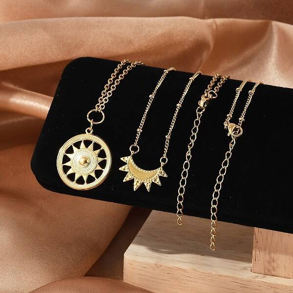 304 Stainless Steel Stackable Double Layer Pendant Necklaces for Women