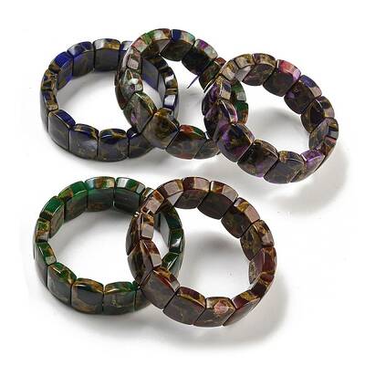 Synthetic Rectangle Gold Clinquant Stone Stretch Bracekets