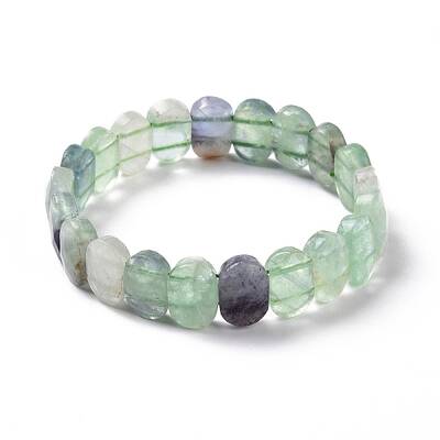 Natural Fluorite Oval Beaded Stretch Bracelet