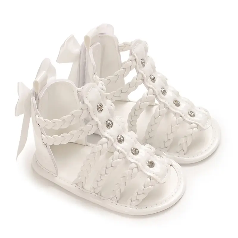 Baby Girl Sandals, PU Leather Braided Non-slip Bowknot Summer Flats Toddler Shoes for Casual Daily Footwear