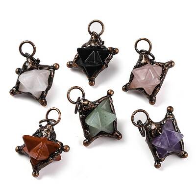 Natural Mixed Gemstone Merkaba Star Pendants
