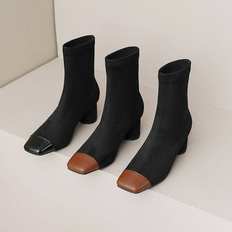 CHIKO Carina Square Toe Block Heels Ankle Boots