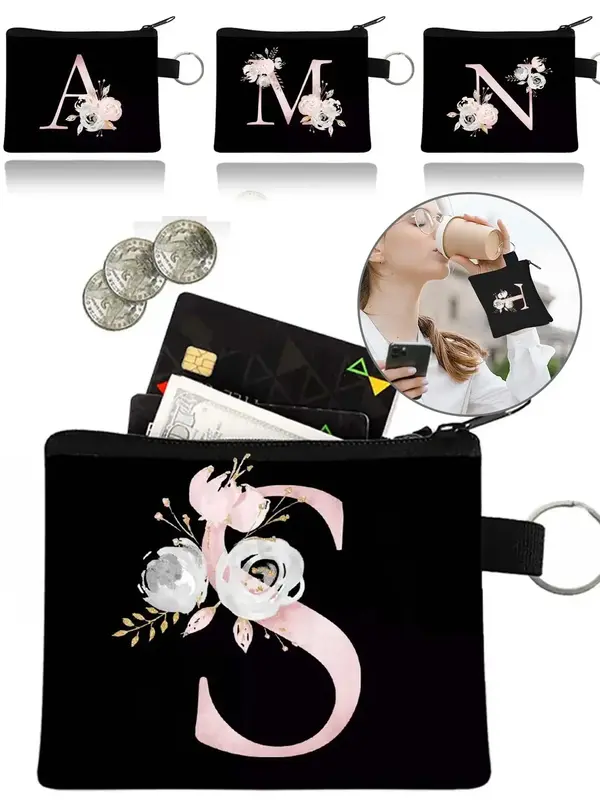 Women's Letter & Floral Pattern Zipper Wallet, Casual Coin Purse Wristlet for Daily Used, Simple Female Wristlet Wallet for W...