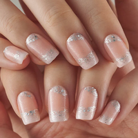 Glitter French Tip Press On Nails | CurvLife Nail | 24pcs Medium Square Fake Nails | Sparkling Silver Gradient | Easy Apply, ...