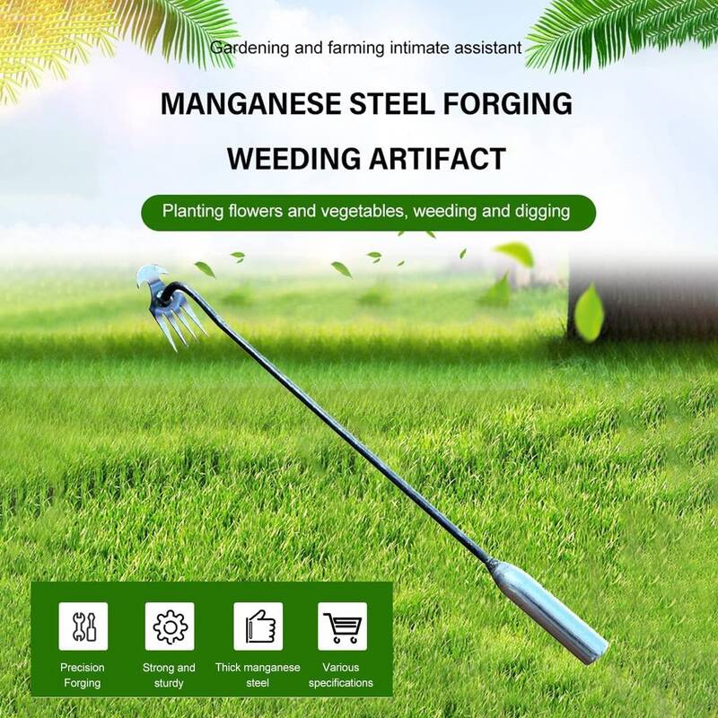 Dual Purpose Manual Weeders Tool, 4 Teeths Stainless Steel Hook Weed Puller Tool, Weeding Artifact Uprooting Weeding Too