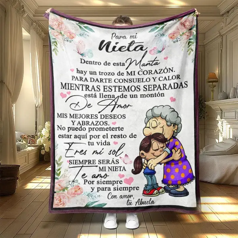 Floral & Letter Pattern Blanket, 1 Count Soft Warm Throw Blanket, Air-conditioned Room Blanket, Cozy Nap Blanket for Home Off...