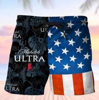 Michelob Ultra July 4th Print Colorblock Men's Drinking Beach Shorts  Summer Wear Hawaiian Shorts Menswear Man