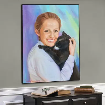 Abstract Woman and Cat Paintings from Photo Textured Wall Art Female Oil Painting for Home Decor | PAINTING FROM PHOTO #56