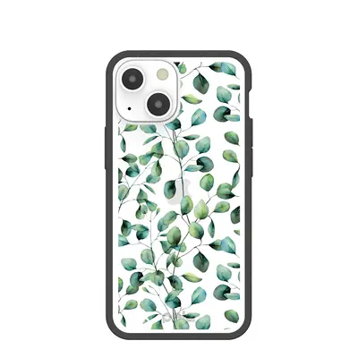 Clear Eucalyptus iPhone 13 Mini Case With Black Ridge