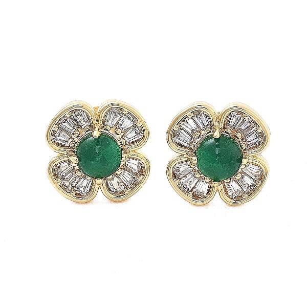 Brass Micro Pave Clear Cubic Zirconia Stud Earrings
