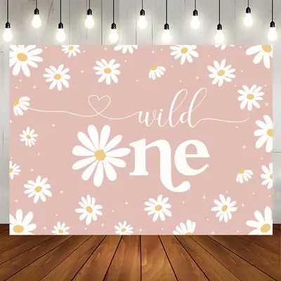 Aperturee Bellis Perennis Pink Theme Happy 1Th Birthday Backdrop