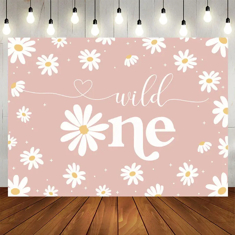 Aperturee Bellis Perennis Pink Theme Happy 1Th Birthday Backdrop
