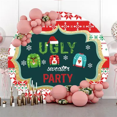 Ugly Sweater Happy Birthday Round Backdrop For Party - Aperturee