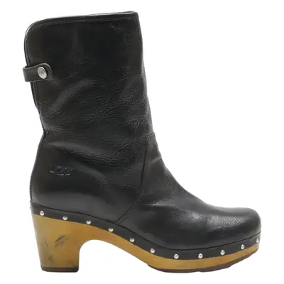 UGG High Boots Black Leather Womens UK 6.5