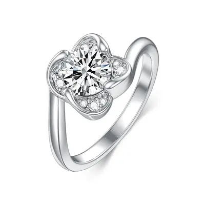 14K White Gold round Shaped Moissanite Engagement Ring
