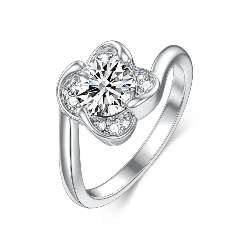 14K White Gold round Shaped Moissanite Engagement Ring
