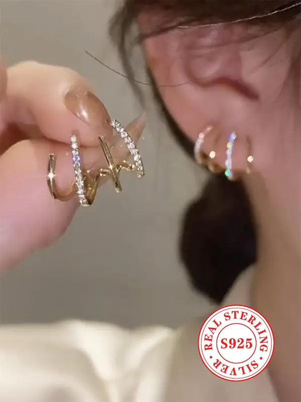 925 Sterling Silver Heart Shaped Zirconia Decorated Ear Cuff, Fashionable Jewelry for Women & Girls, Trendy All-match & Exqui...