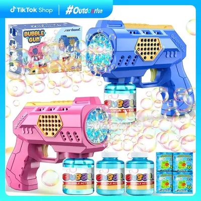 Zerhunt 2-Pack Automatic Bubble Gun for Kids with LED Lights - Durable Bubble Machine, Non-Dipping 10-Hole Bubble Blaster, Pe...