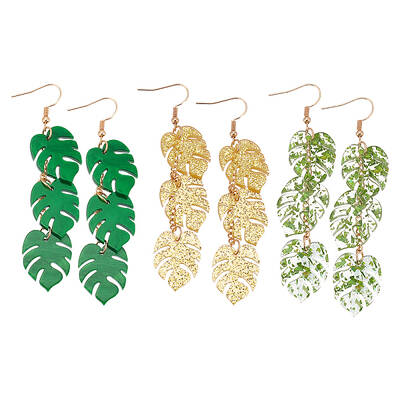 3 Pairs 3 Colors Acrylic Dangle Earrings with Alloy Pins