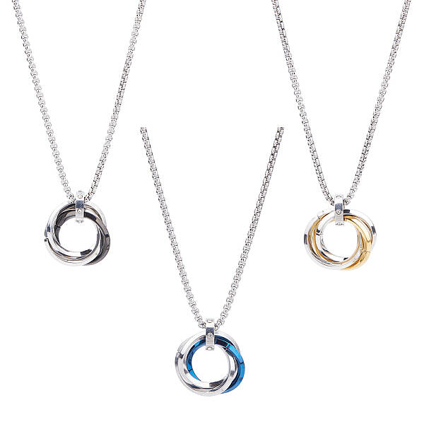 3Pcs 3 Colors Stainless Steel Pendant Necklaces Set