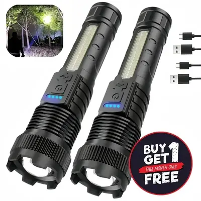 BUY 1 GET 1 FREE 2x Super Bright Zoomable Flashlights 6 Modes COB Side Light Perfect for Camping Emergencies Bright Flashligh...