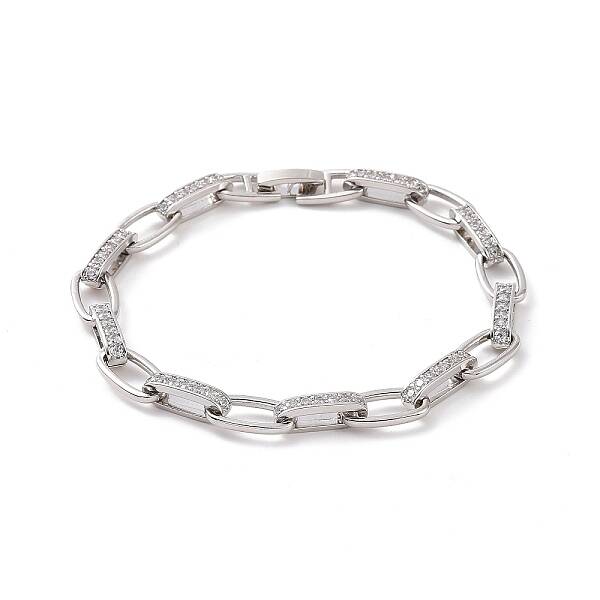 Clear Cubic Zirconia Oval Link Chain Bracelet