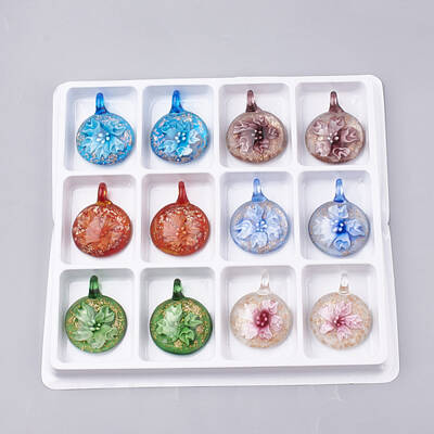 Handmade Gold Sand Lampwork Pendants
