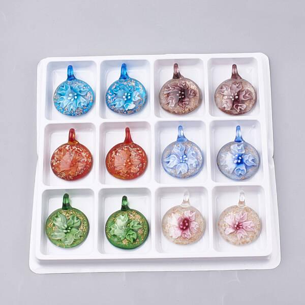 Handmade Gold Sand Lampwork Pendants
