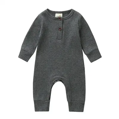 Newborn Baby Boy Girl Clothes Button Ribbed Knit Romper Jumpsuit Solid Color Outfit Infant Clothing