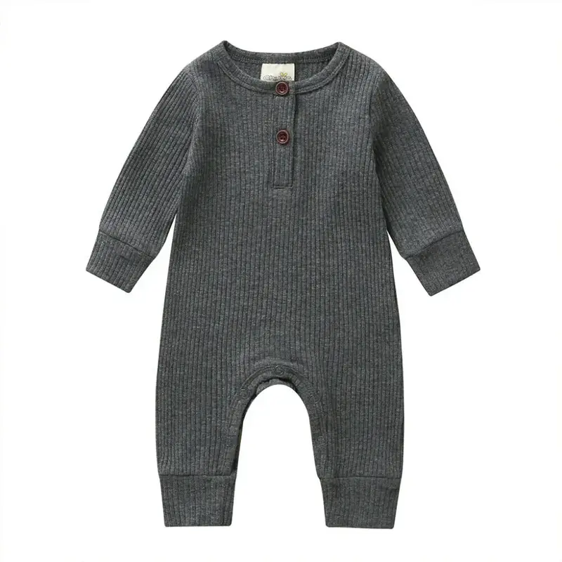 Newborn Baby Boy Girl Clothes Button Ribbed Knit Romper Jumpsuit Solid Color  Outfit Infant Clothing