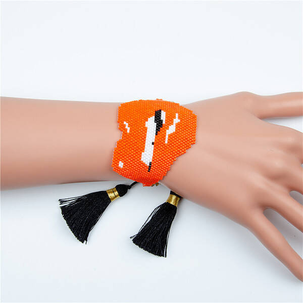 Miyuki Seed Braided Bead Bracelet with Double Tassel and Pearl