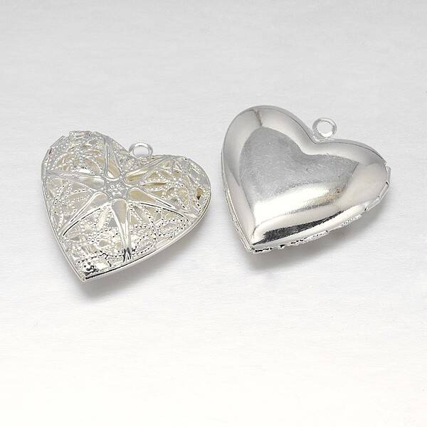 Filigree Heart Rack Plating Brass Photo Locket Pendants
